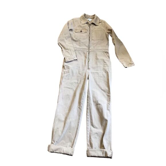 Topshop women’s Denim Boilersuit Coveralls Overalls Tan Jumpsuit  cargo - Picture 1 of 12